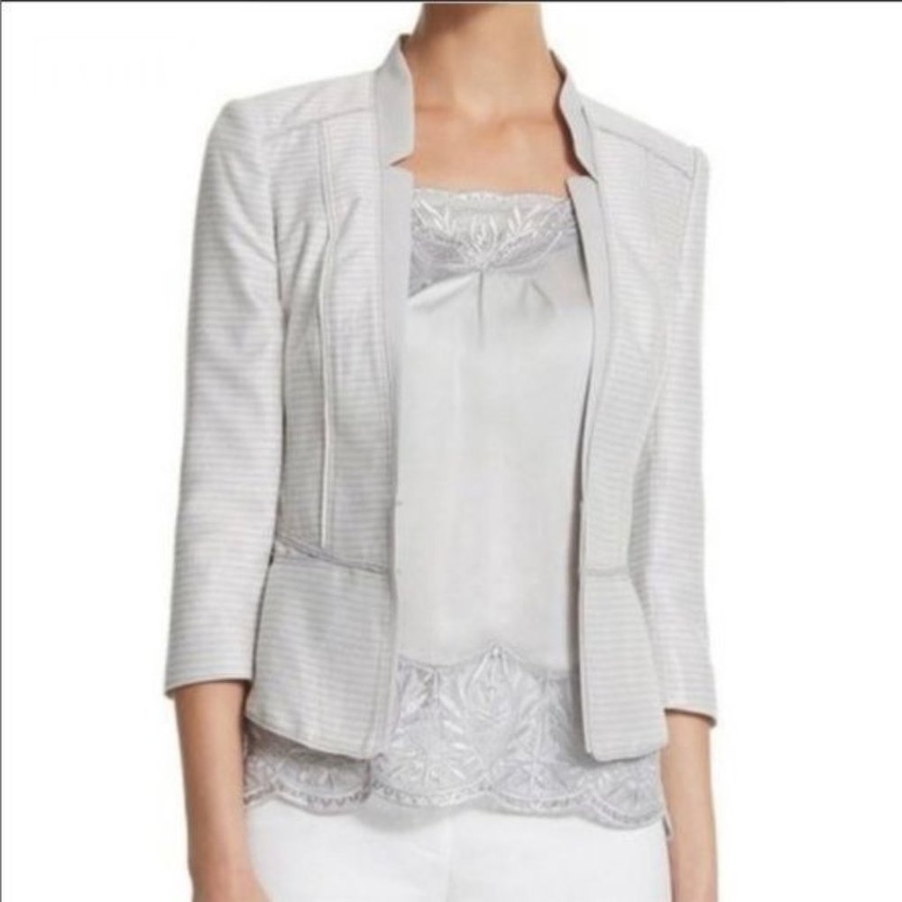 White House Black Market Silver Stripe Blazer Shimmer Tweed size 10 NWT Peplum